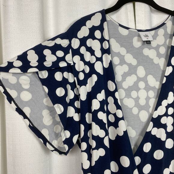 CAbi Blue&White Dot Print The Perfect Wrap Dress Sz.XL - Picture 7 of 16